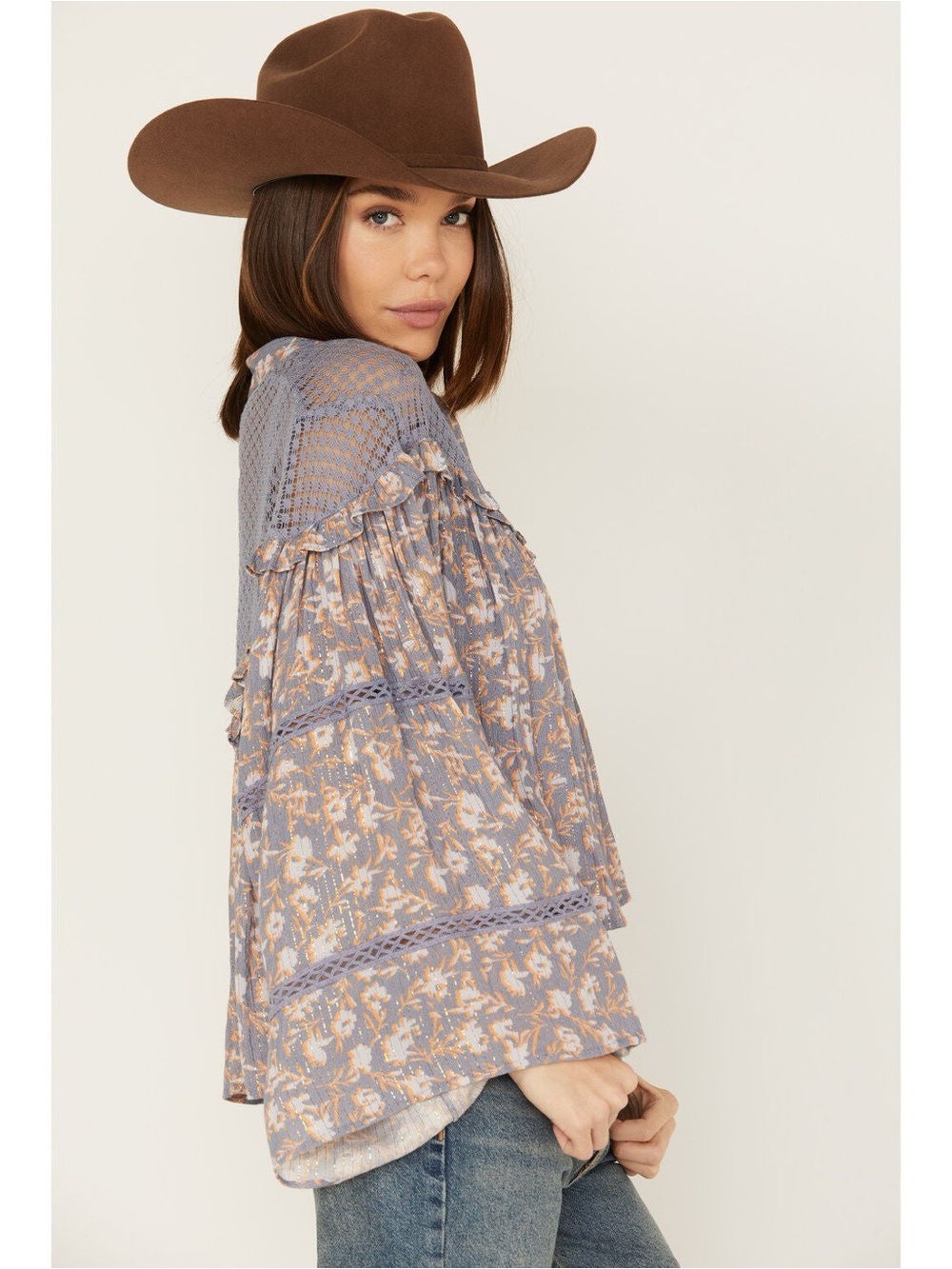 Boho Lavender Floral Peasant Blouse - Women Tops - Picture 2 of 8